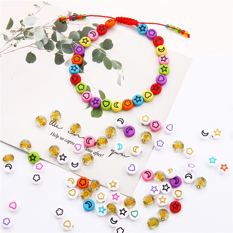 Set 100 Hạt Nhựa Acrylic Hình Trăng Sao Làm Trang Sức Thủ Công Cho Bé