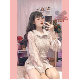 đầm dạ phối nút tay voan
