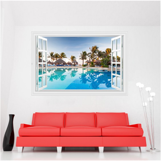 Decal trang trí nhiều Cây Dừa dưới bể bơi Resot