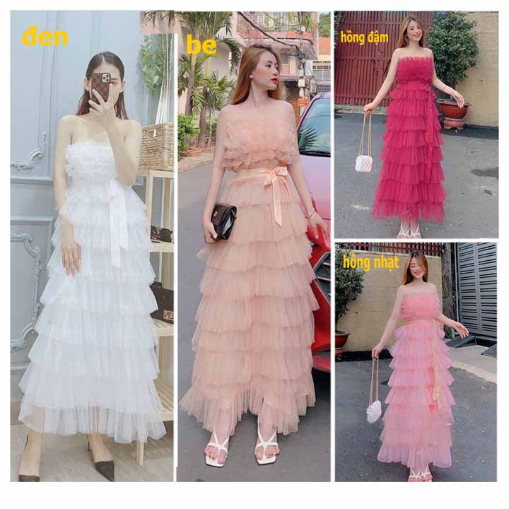 ⚡ ẢNH THẬT ⚡  Đầm váy dự tiệc nhiều tầng lưới siêu hót ❤ Dáng công chúa maxi sang chảnh 4 màu 2 dây dáng dài