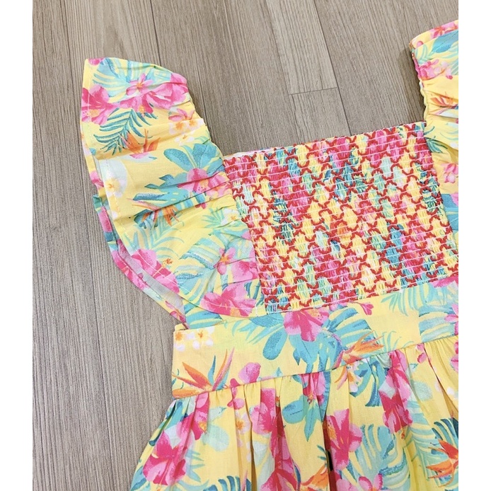Váy smock đan dây ngực cho bé gái in hoa
