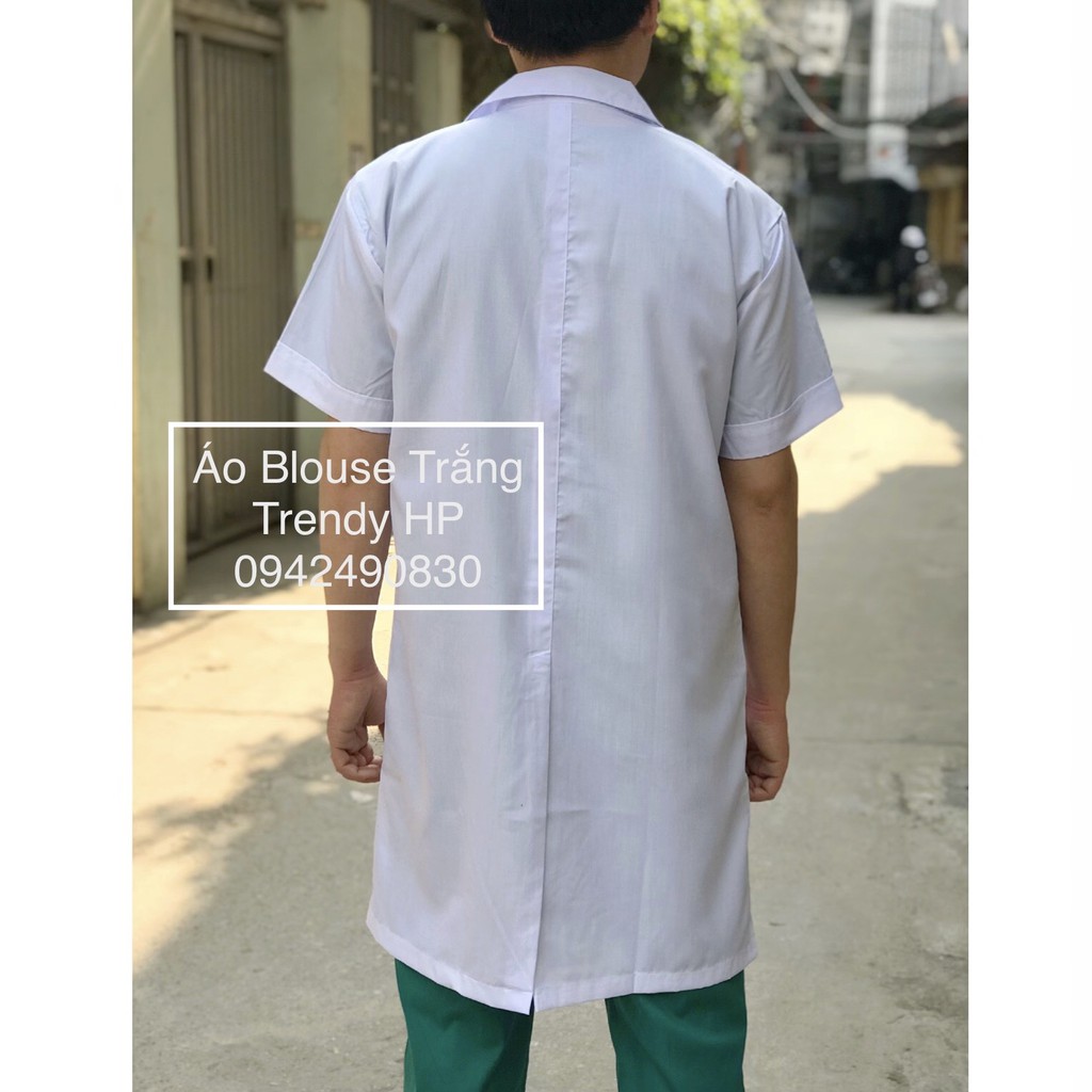 Áo choàng blouse bác sĩ nam cộc tay Lon Nhật mát