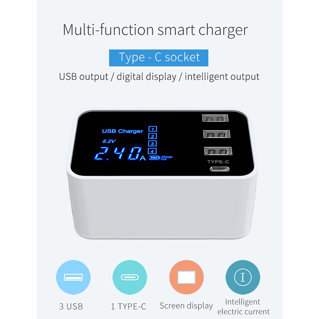 ✨ Quick Charge Type C USB Charger LCD Display Smart Charger Fast Travel Adapter