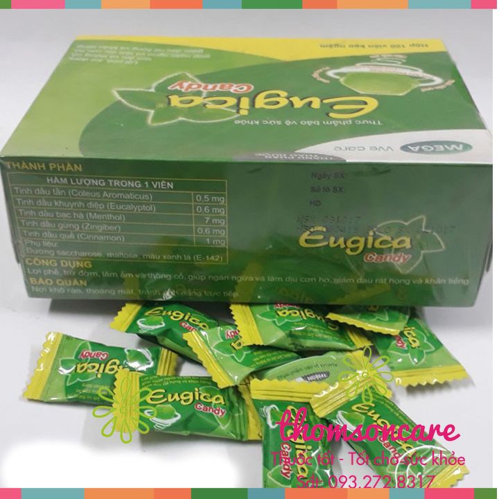 Eugica kẹo ngậm hỗ trợ giảm ho - Hộp 100 viên.