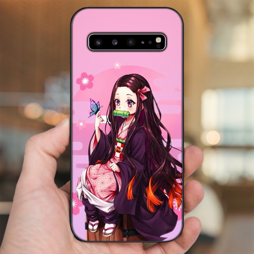 Ốp lưng Samsung S10, S10 5G, S10 Plus viền đen in hình Nezuko Kimetsu no Yaiba