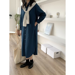 (ORDER) Váy sơ mi dáng dài vintage đơn giản kèm khăn quàng cổ nhẹ nhàng nhiều màu