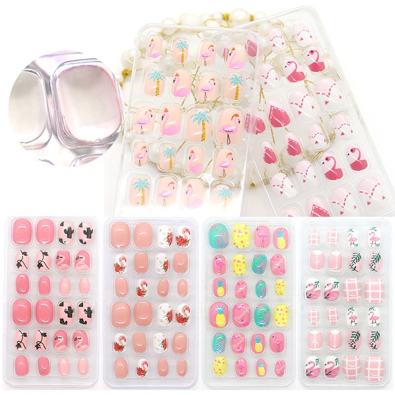 Bộ 24 Móng Tay Giả Họa Tiết Hoạt Hình Dễ Thương Cho Bé