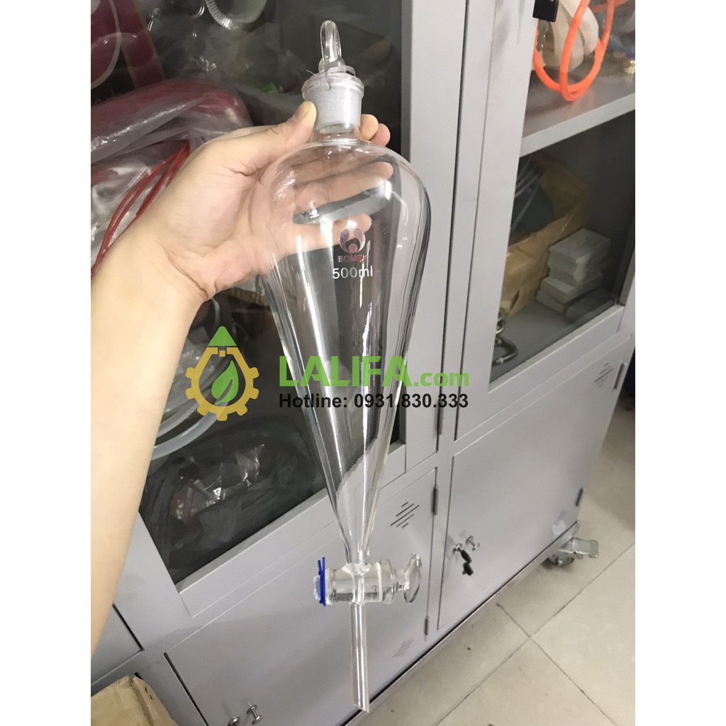 Phễu thủy tinh tách chiết tinh dầu chốt thủy tinh 500ml