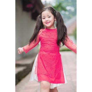 [ƯU ĐÃI CHO BÉ]_  Áo Dài Kết Hợp Váy Xòe Cho Bé Gái Màu Đỏ Và Hồng (GD190454)  