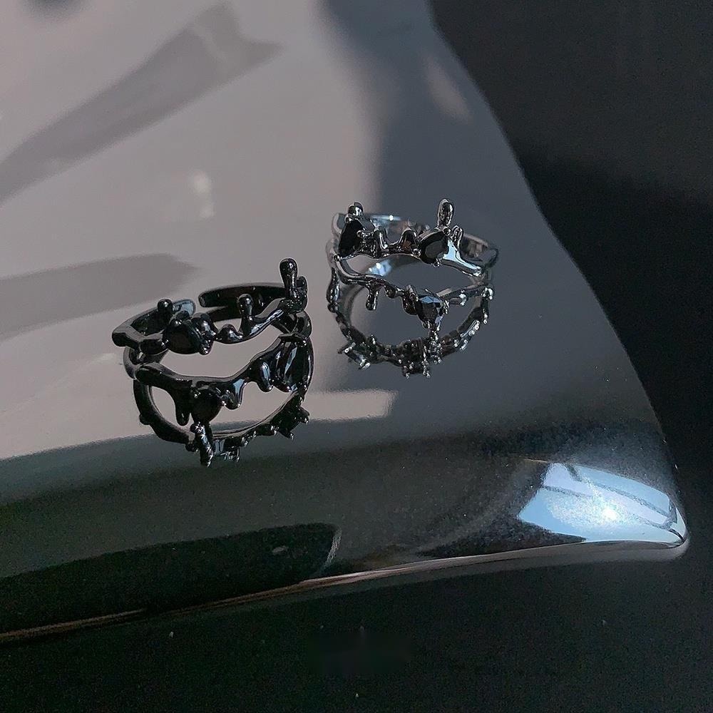 Nhẫn Hở Hình Cành Hoa Màu Đen / Bạc Phong Cách Retro 19A1618