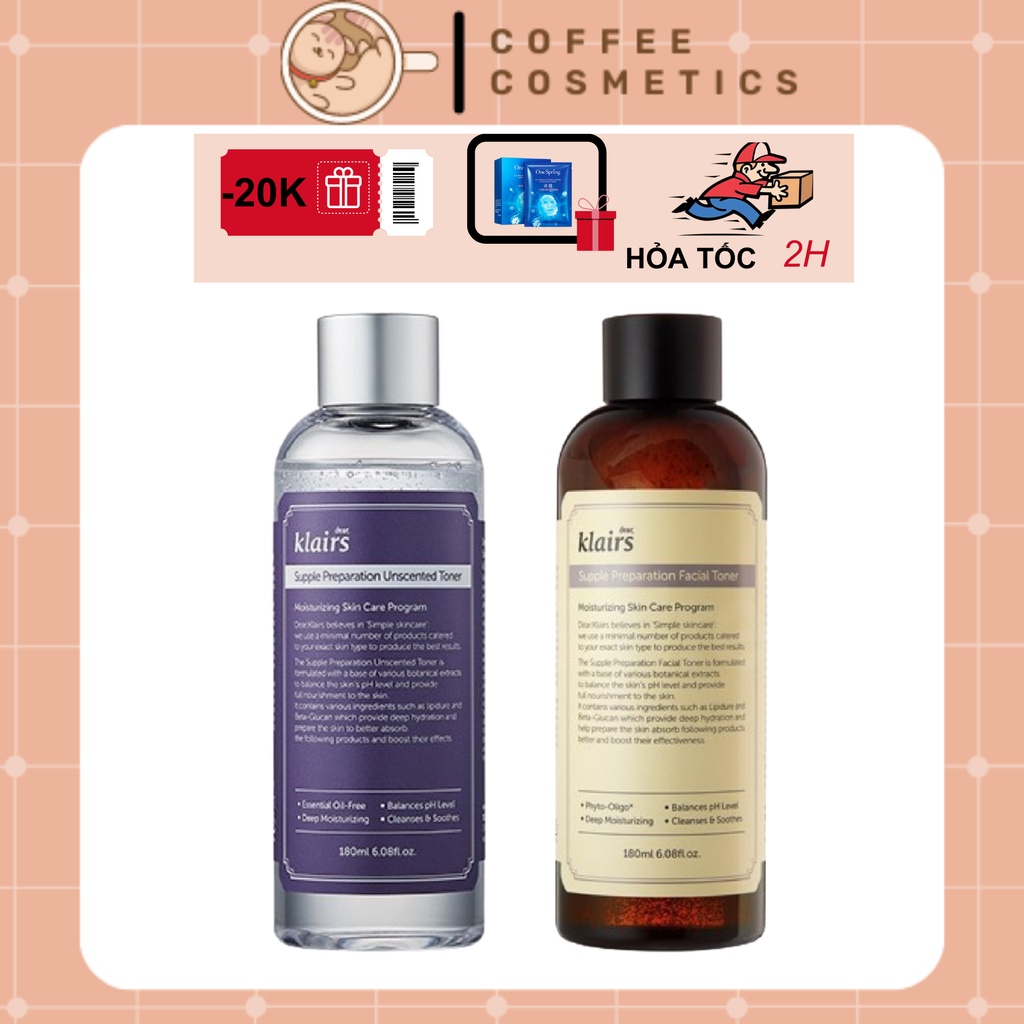 Nước hoa hồng Klairs Supple Preparation Toner 180ml 2 loại G25 COFFEE COSMETICS