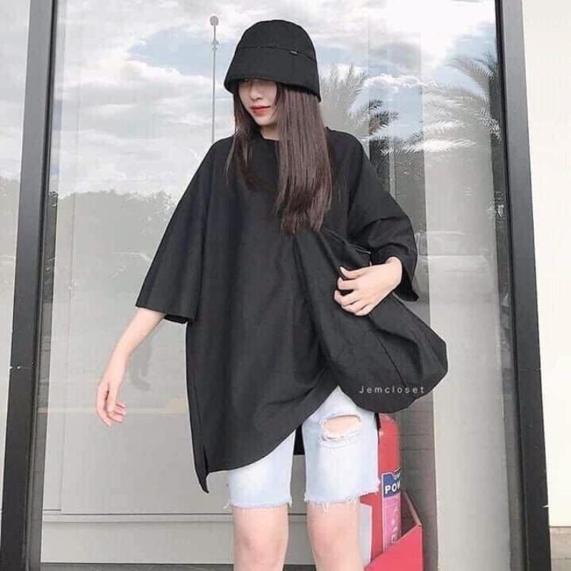 [Mã FASHIONT4WA2 giảm 10K đơn 50K] Áo phông xẻ tà trơn (kèm ảnh thật)