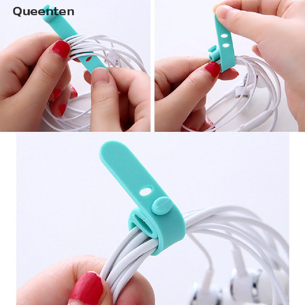 Queenten Silicone Data Cable Organizer Headphone Cord Finishing Buckle Wrap Tie Strap QT