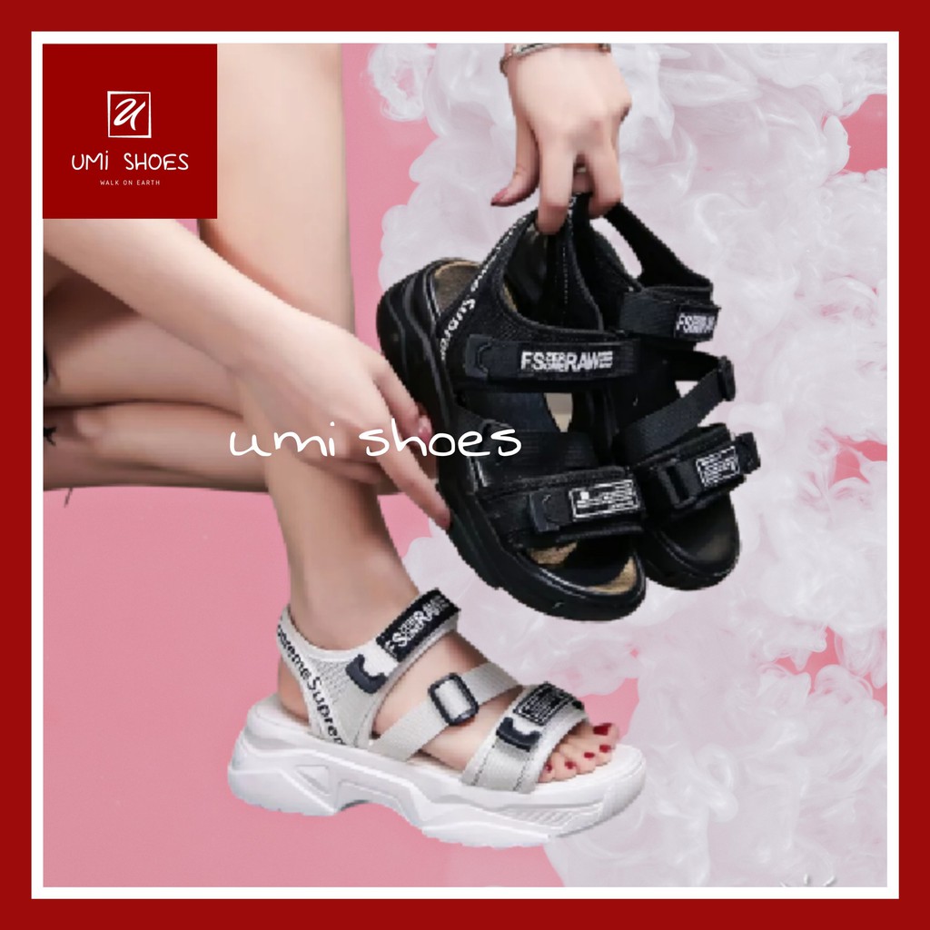 [CÓ SẴN] Giày sandal nữ ulzzang 3 quai ngang Anh quốc nâng độn đế cao 5cm cá tính năng động màu đen trắng mới hot đẹp