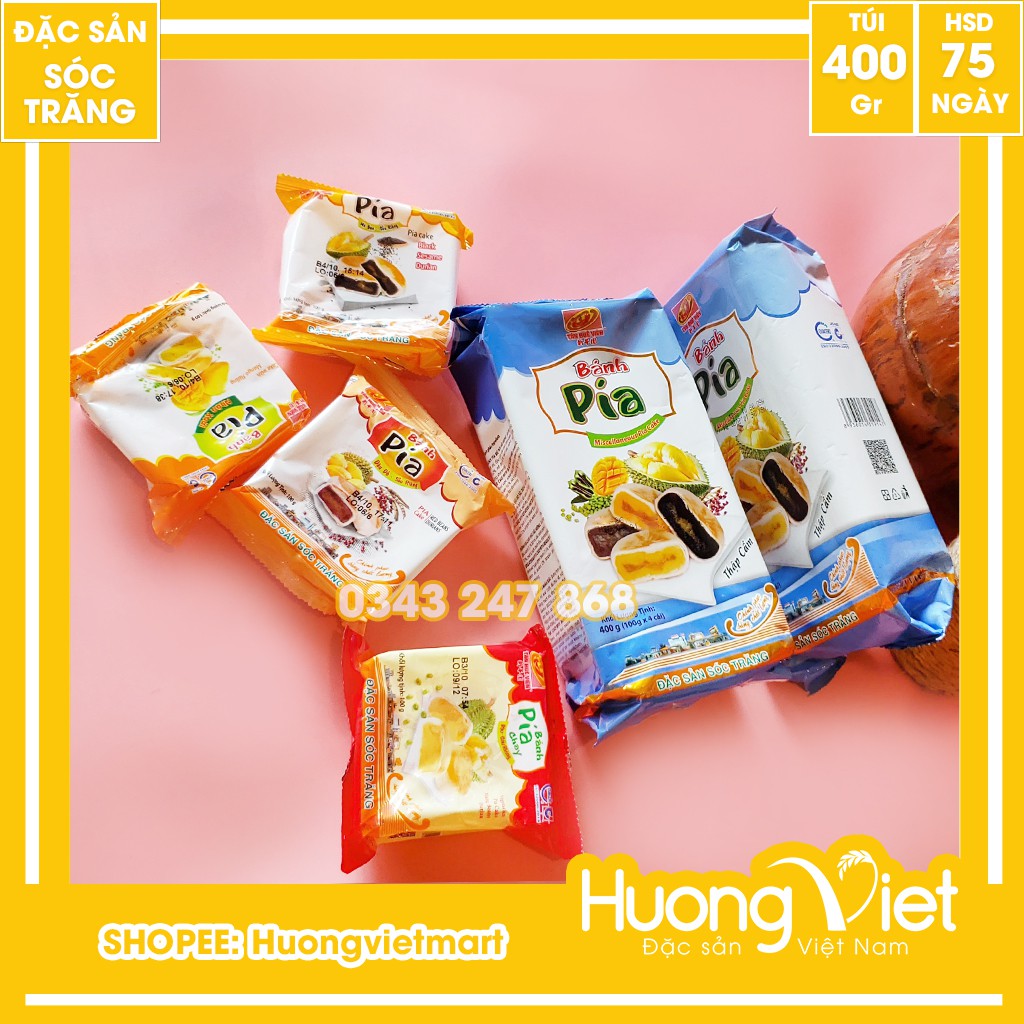 Bánh pía chay thập cẩm 4 vị khác nhau 400g, bánh pía chay Sóc Trăng Tân Huê Viên  [TÚI 4 BÁNH]