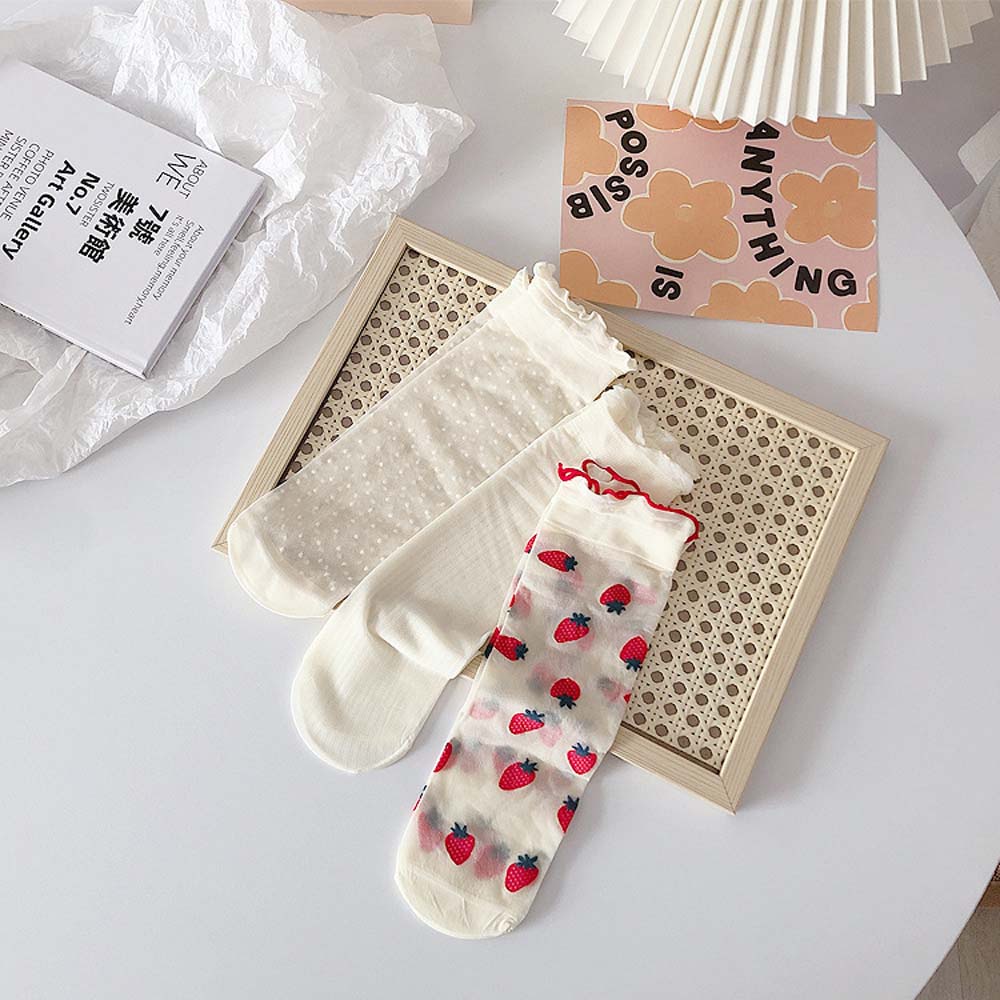 Vớ ống phối ren trong suốt in họa tiết hoạt hình phong cách lolita Nhật Bản thời trang mùa hè cho nữ