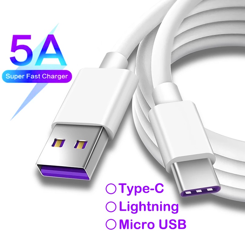 Dây cáp sạc nhanh loại C 5A/Micro USB/dài 1m/2m
