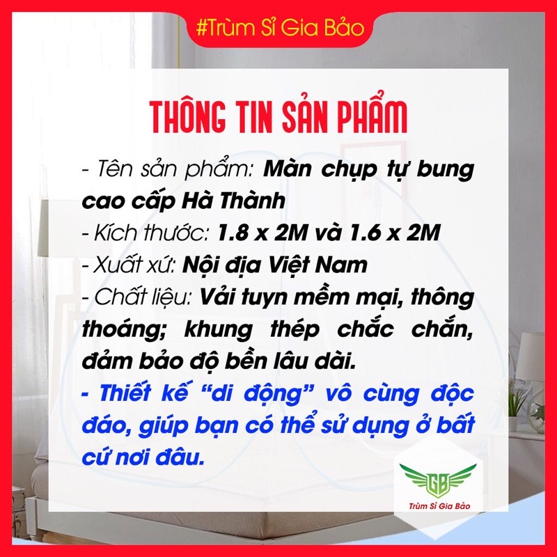 Màn chụp tự bung người lớn trẻ em gấp gọn tiện dụng , mùng chụp cho bé ngủ chống muỗi - côn trùng size 1m8 x 2m.