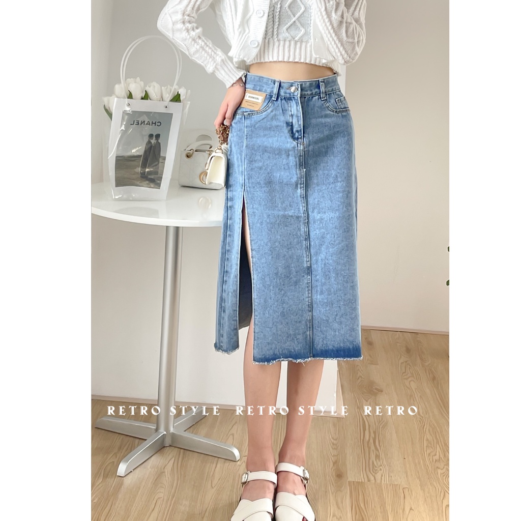 Chân Váy Bò Xẻ Mác Túi CvJeanXe/P0AK2