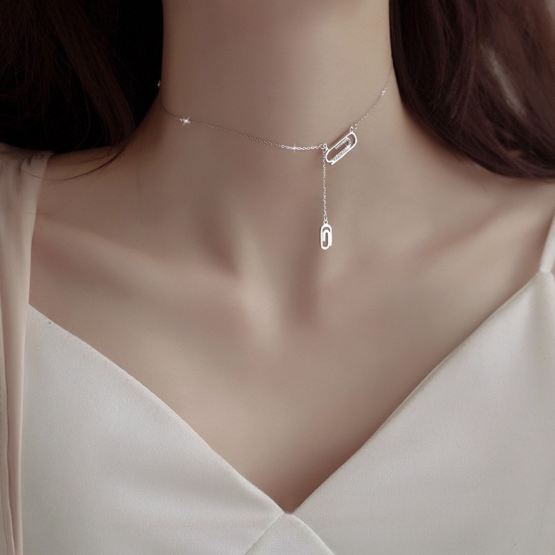 Dây Chuyền Bạc S925 Kẹp Giấy Đính Đá CZ Dễ Thương | Vòng Cổ Nữ Trang Sức Bạc Thời Trang