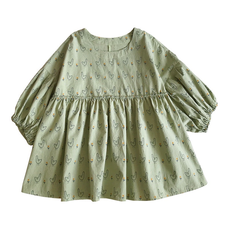 Áo Sơ Mi Tay Phồng Cổ Tròn Bằng Vải Lanh Cotton Họa Tiết Hoa Phong Cách Hàn Quốc Thời Trang Mùa Hè Mới Cho Nữ