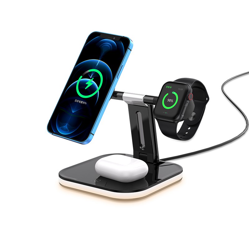 Bộ sạc không dây từ tính có thể gập lại 3in1 cho Magsafe iPhone 12 Pro Max Mini / Airpods Pro 15W Trạm sạc nhanh cho Apple Watch