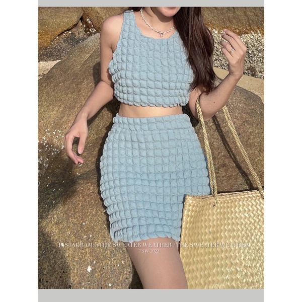 Set áo ba lỗ dáng croptop xốp phồng kèm chân váy the.sweaterweather TSW
