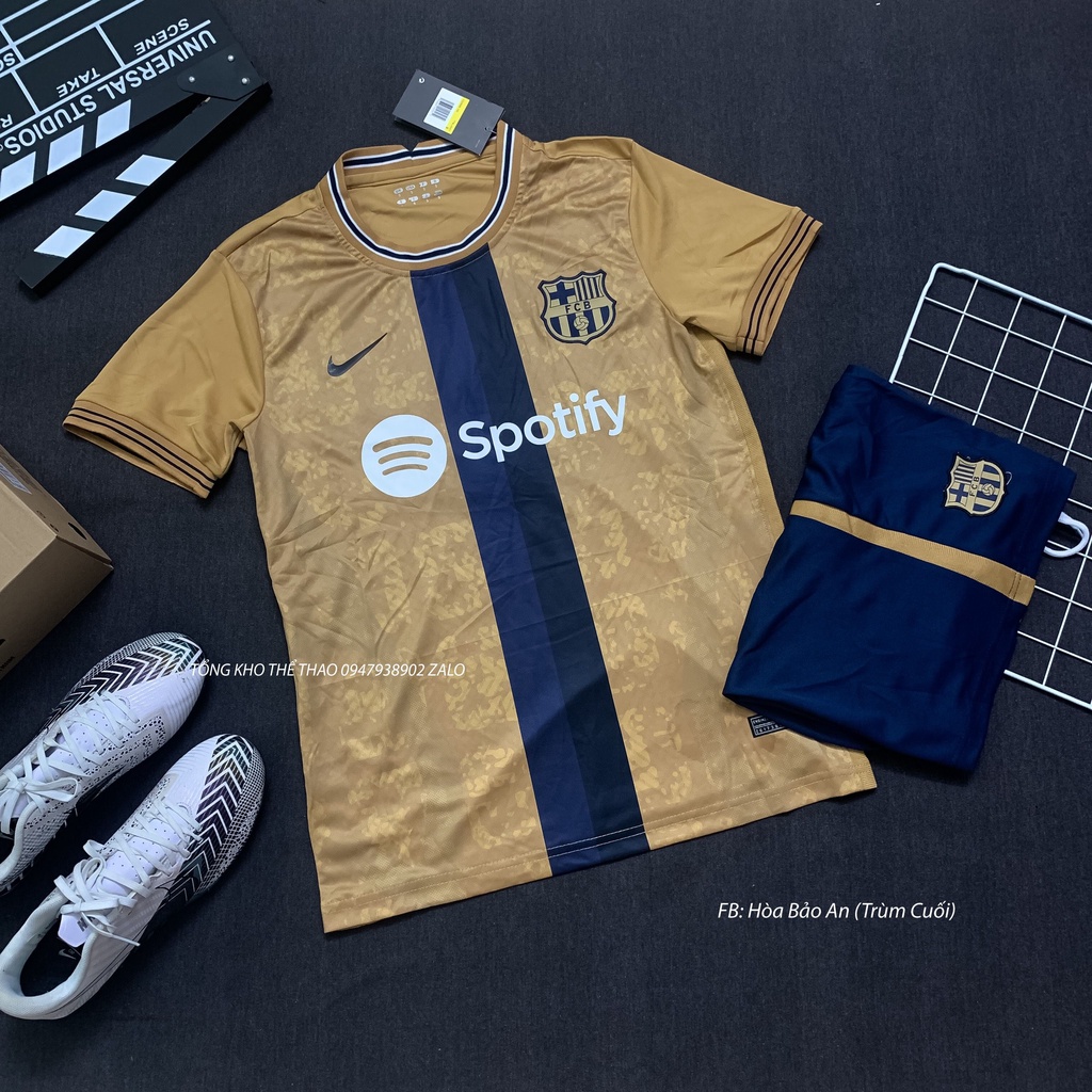Áo Bóng Đá CLB Barca Sân Khách 2023 Màu Xám Cực Chất - Bộ Quần áo Barcelona 2023 Vải Thái Chuẩn Áo Thi Đấu
