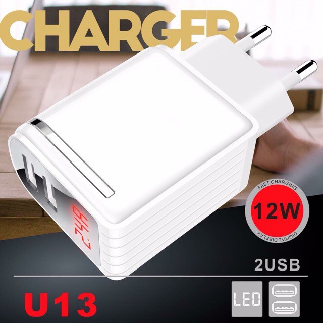 CỐC SẠC NHANH 2 CỔNG CÓ LED ( U13) 5V-2.5A 12W CHÍNH HÃNG BYZ