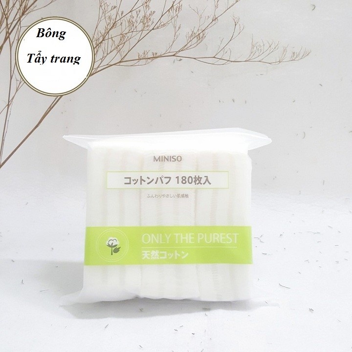 Bông Tẩy Trang Miniso (Bịch 180 Miếng)⚡Chính Hãng Nhật⚡- 100% Cotton Hữu Cơ Giúp Tẩy Sạch Nhẹ Nhàng &amp; Không Trầy Xước Da
