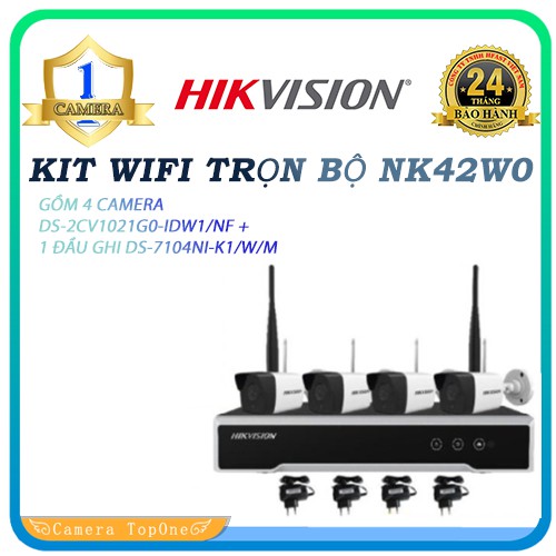 KIT WIFI TRỌN BỘ NK42W0 (GỒM 4 CAMERA DS2CV1021G0IDW1/NF + 1 ĐẦU GHI DS7104NIK1/W/M