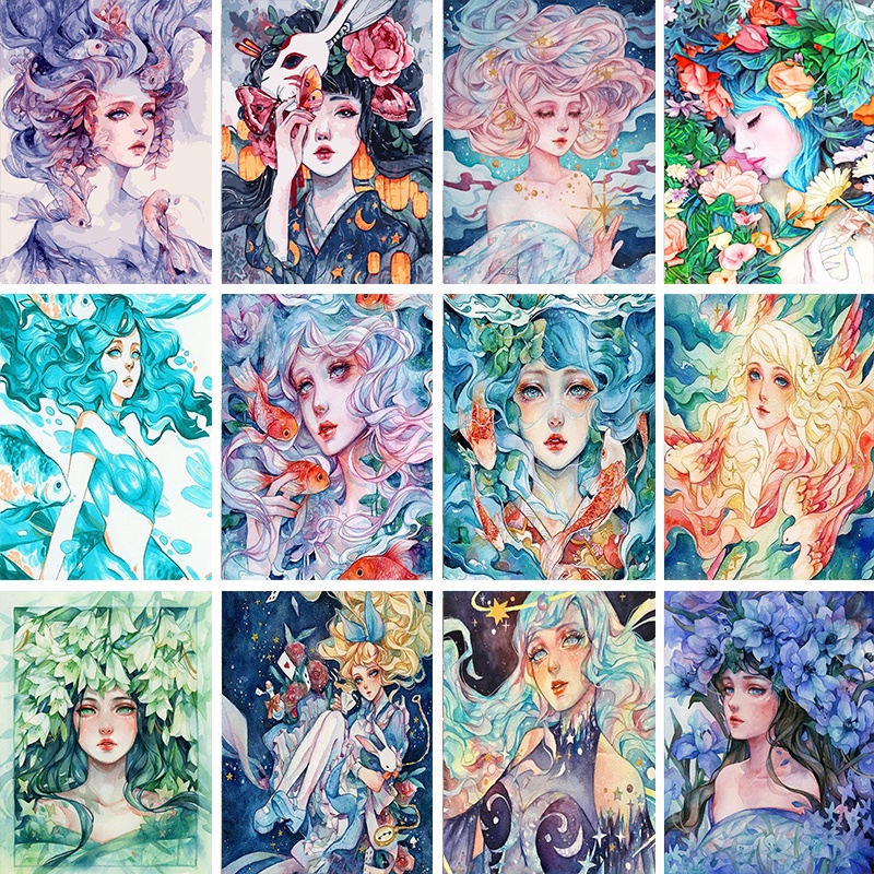 Bộ Tranh Sơn Dầu 40x50cm Tự Làm Hình Cô Gái Nhiều Màu Sắc Trang Trí Nhà Cửa Tiện Dụng Kèm Phụ Kiện