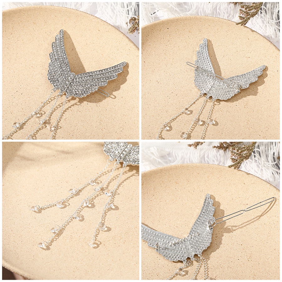 Kẹp tóc hình cánh thiên thần đính kim cương giả phối tua rua thời trang dành cho nữ