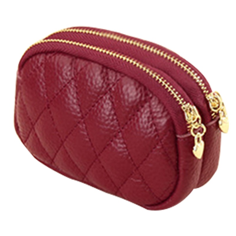 Youyo Ví Da Nhỏ Đựng Tiền Xu Có Dây Kéo Đôi Đính Kim Cương Giả Cho Nữ