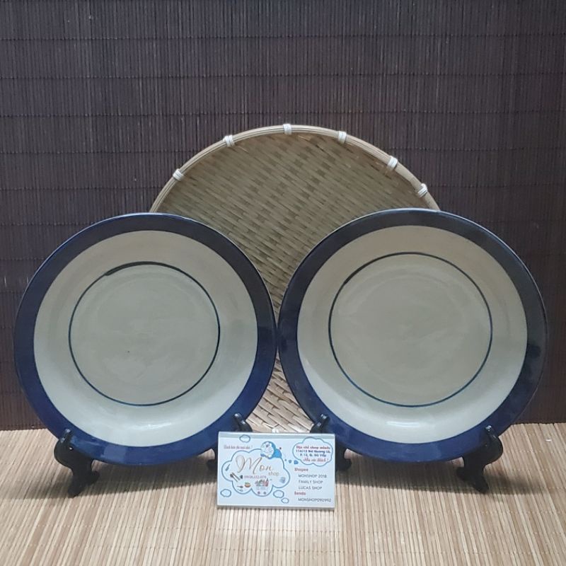 💢💥SET 2 DĨA GỐM XƯA CAO CẤP HỌA TIẾT CHỈ XANH😉 20CM🤗 Dĩa gốm làm từ đất sét Cao Lanh🔥 Siêu hot💥