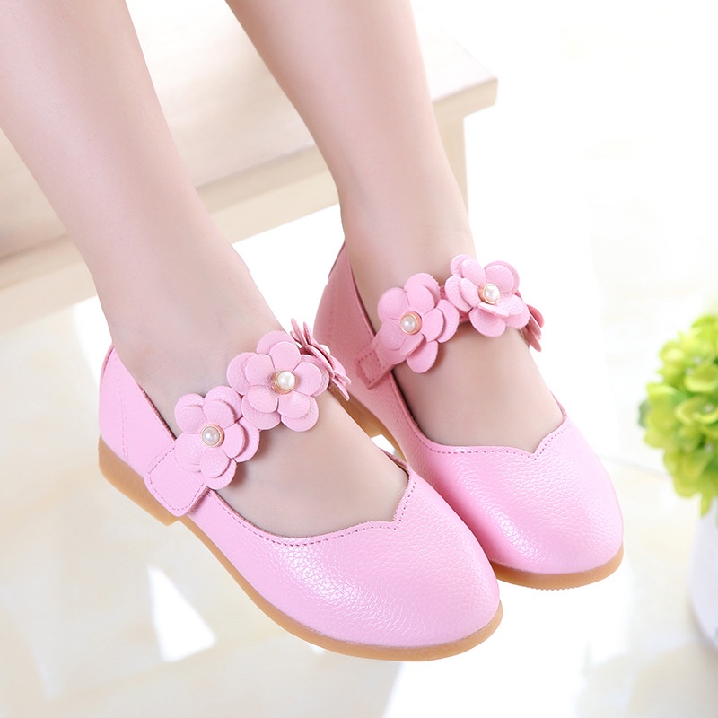 Giày Búp Bê Đế Bằng Đính Hoa Và Ngọc Trai Dành Cho Bé Gái 0~12 Tuổi