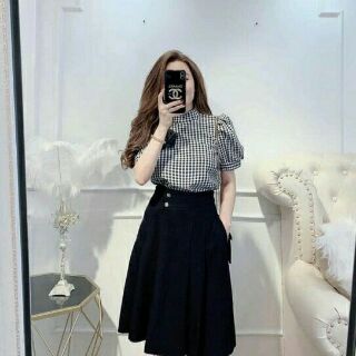 Chân váy phối 2 cúc dáng dài