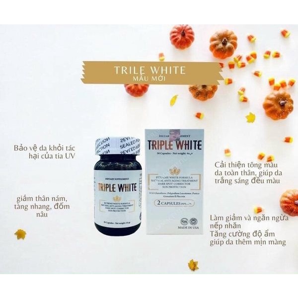 Viên Uống Trắng Da, Chống Nắng, Mờ Thâm Nám Triple White 50 Viên Mỹ