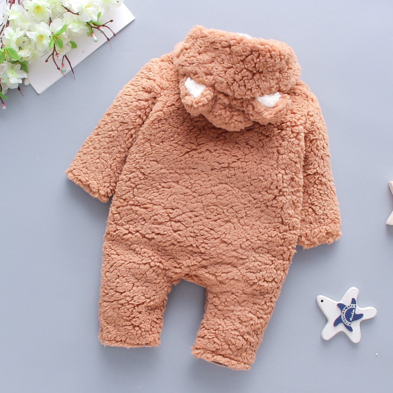 Bodysuit len lông cừu dày dặn ấm áp thêu gấu đáng yêu cho bé