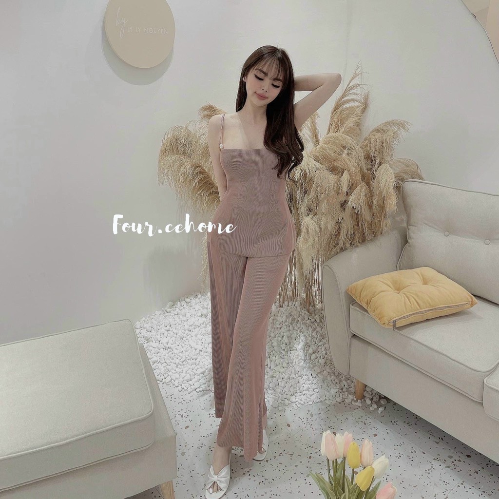 Set dập li đính ngọc + quần suông dài