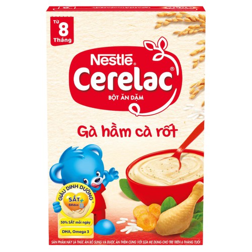 [Tặng 1 Lục Lạc Gấu] Combo 2 Hộp Bột Ăn Dặm Nestlé Cerelac Gà Hầm Cà Rốt Và Lúa Mì Sữa 200g/Hộp