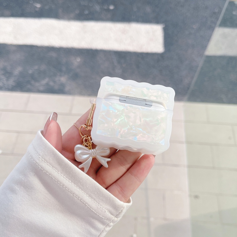 Vỏ Bảo Vệ Hộp Sạc Tai Nghe AirPods 1 2 3 Pro Đính Nơ Và Ngọc Trai Sang Trọng Thời Trang