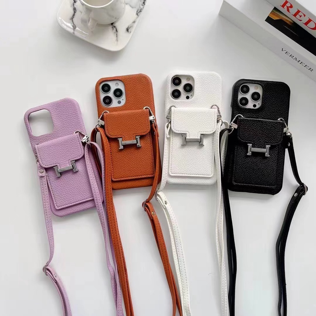 Ốp Điện Thoại Nắp Lật Mẫu Mới Có Ngăn Đựng Thẻ Và Dây Đeo Cho iPhone 14 13 12 11 Pro Max Mini iX XR XsMax SE 2020 7 8 Plus