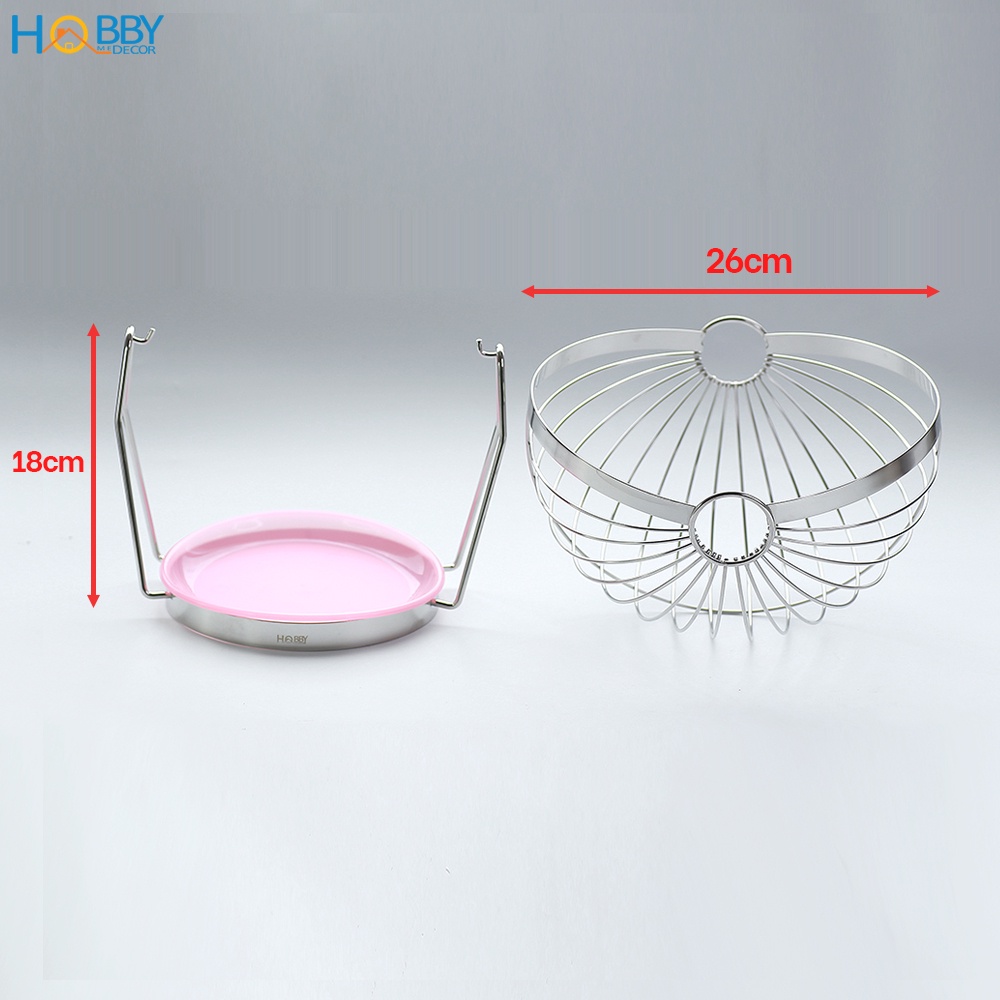Rổ đựng trái cây decor bàn ăn Hobby Home Decor RTC chuẩn Inox 304 không rỉ sét kèm khay nhựa hứng nước có thể xoay được