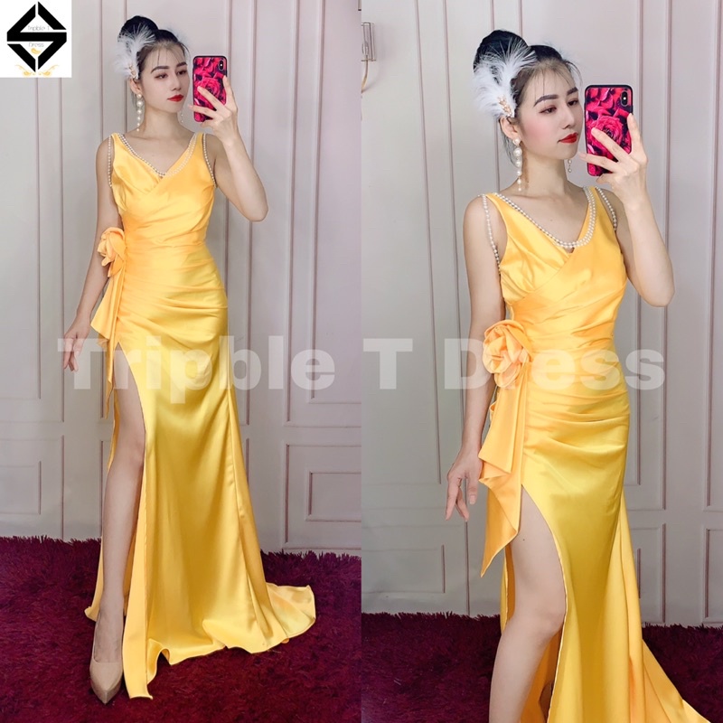 Đầm maxi body dạ hội xẻ đùi TRIPBLE T DRESS -size M/L (kèm ảnh/video thật) MS20Y
