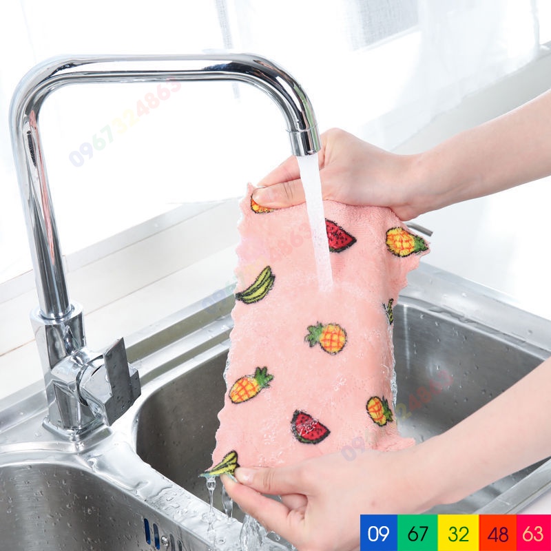 Khăn lau đa năng HỌA TIẾT thấm nước chống dính dầu mỡ hai mặt loại to 25x25cm