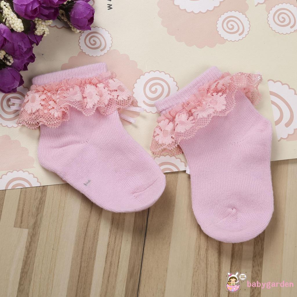 Vớ Công Chúa Cổ Bèo Phối Ren Đính Nơ Cho Bé Gái 0-3 Tuổi