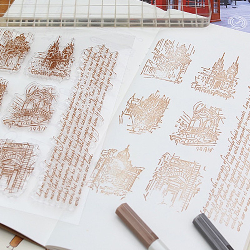 Mẫu Tem Sillicone Trong Suốt Họa Tiết Tòa Nhà Đa Dạng Trang Trí Scrapbook