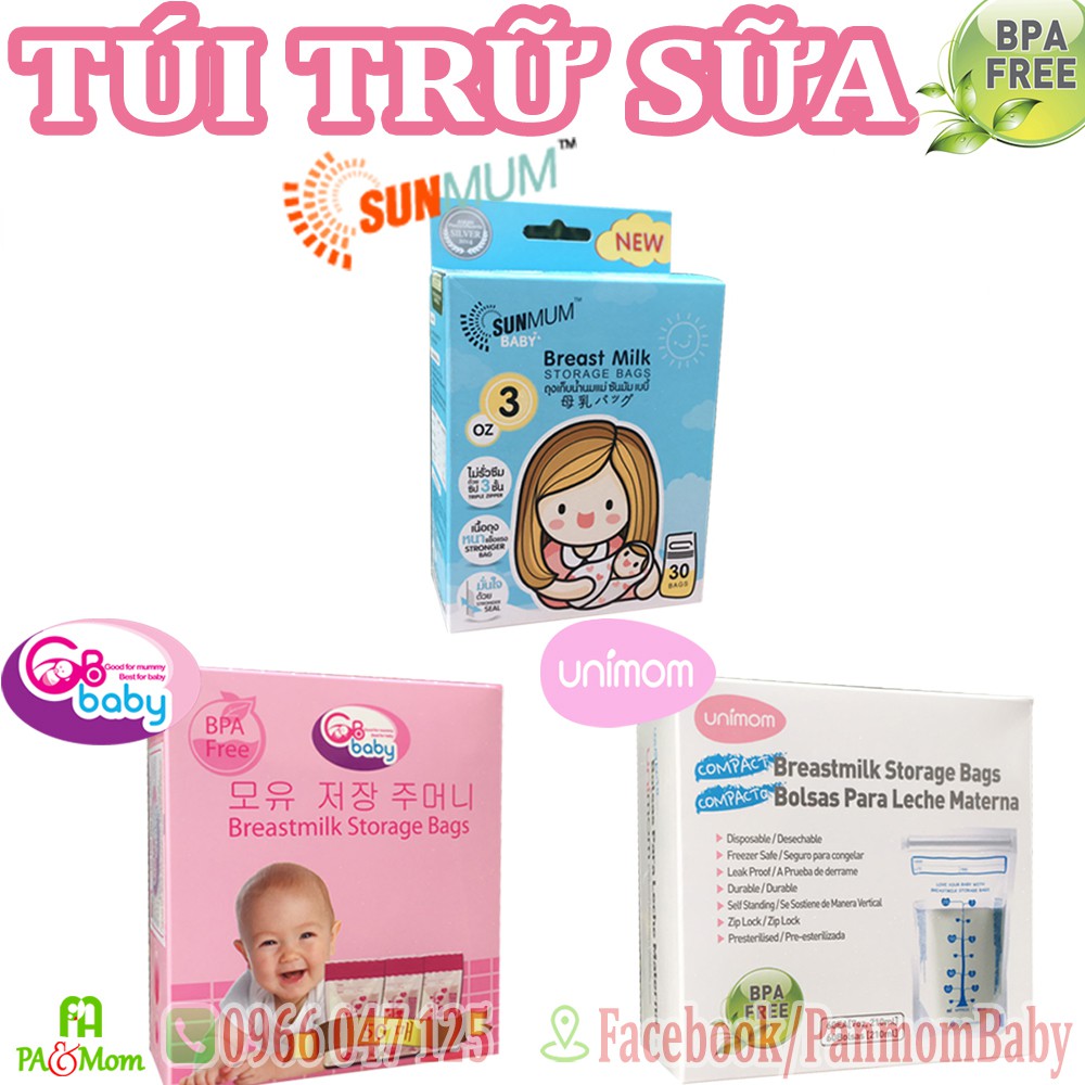 Tổng kho túi trữ sữa mẹ đủ size chính hãng ( sunmum unimom GB baby )