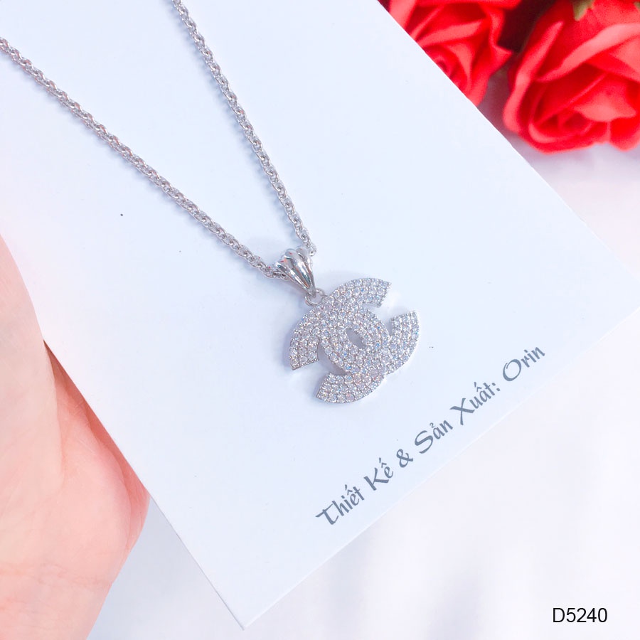 Dây chuyền bạc nữ, dây công khía mặt chữ đính đá cao cấp Orin D5240